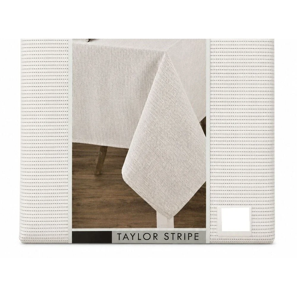 Taylor Stripe Woven Fabric Tablecloth White Charcoal Machine Washable 60x102